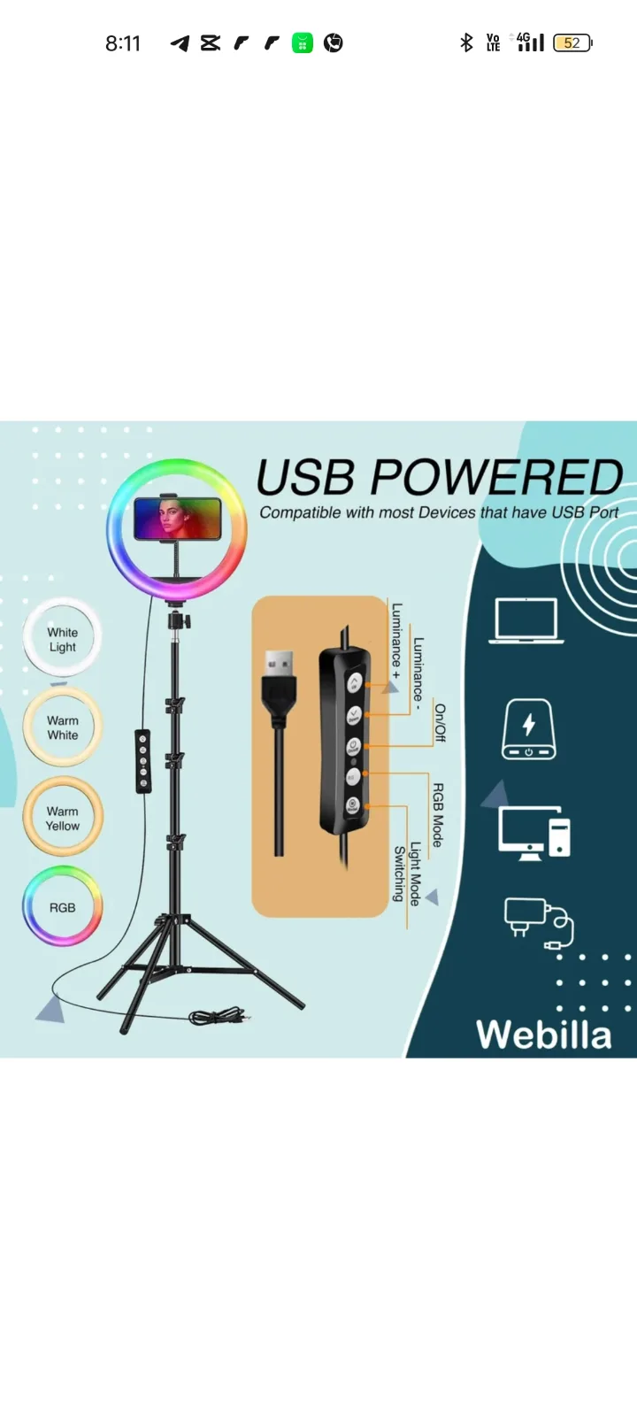 Professional LED Ring Light with Tripod Stand – Adjustable Brightness for Selfie, Video & Makeup 3