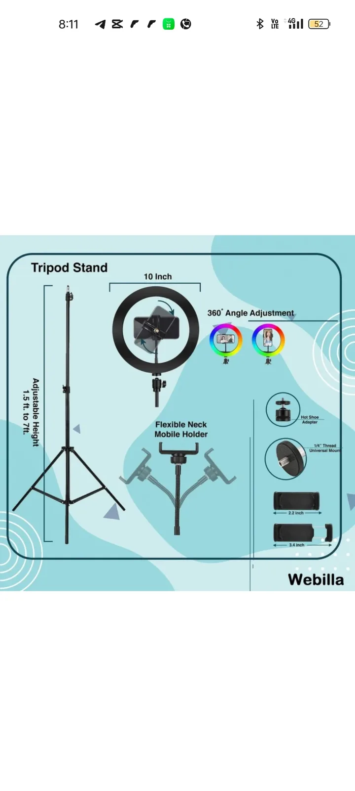 Professional LED Ring Light with Tripod Stand – Adjustable Brightness for Selfie, Video & Makeup 2